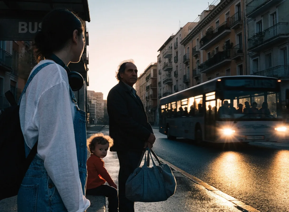 Andén de cercanías en un área metropolitana española por la mañana con viajeros esperando