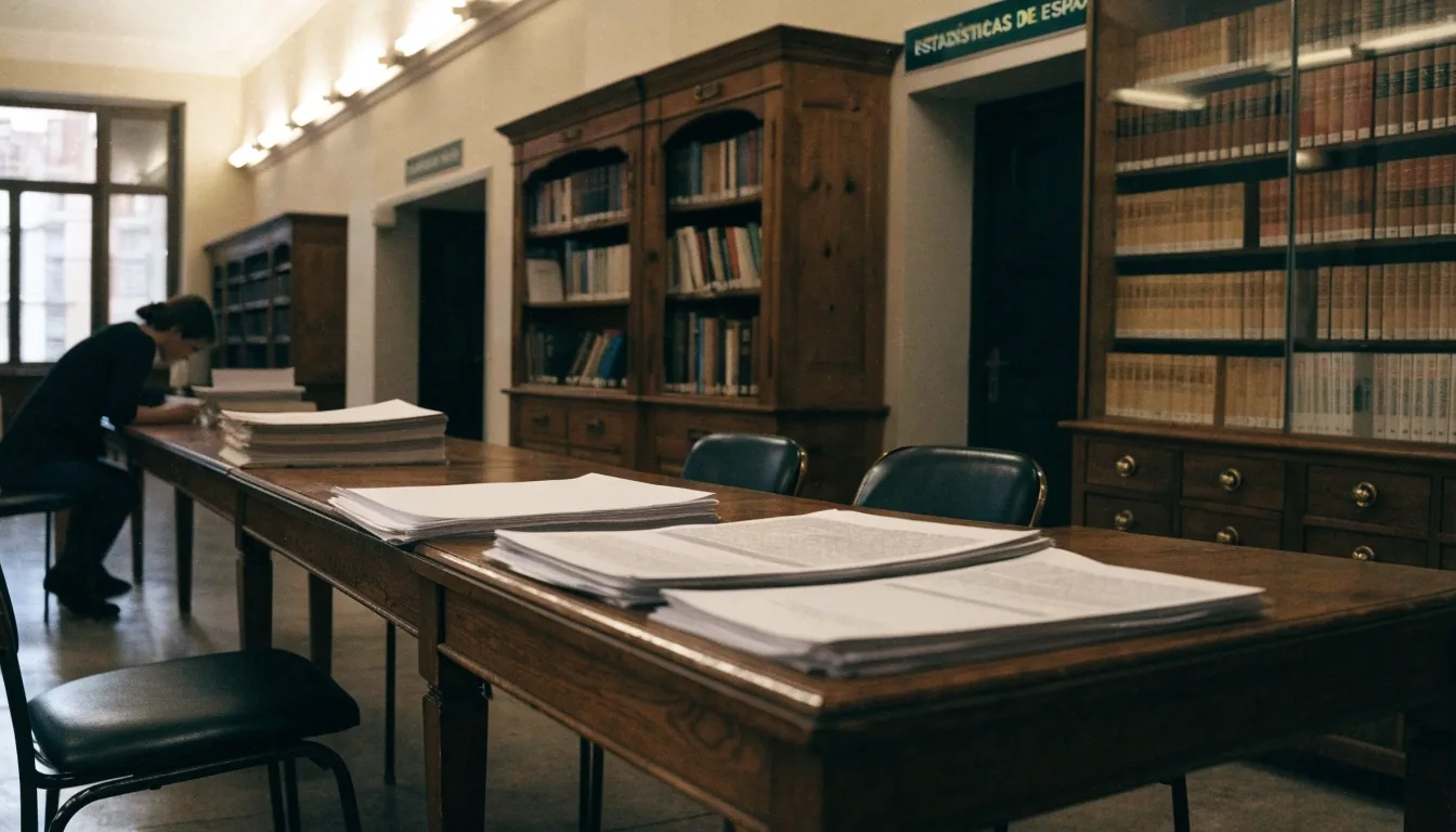 Sala de consulta con mesas de madera, una balanza de precisión y luz de ventana al final de la tarde